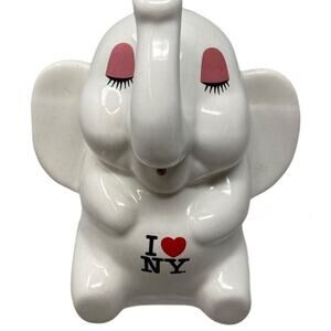 Vintage‎ White Ceramic Elephant Bank Says I Love NY